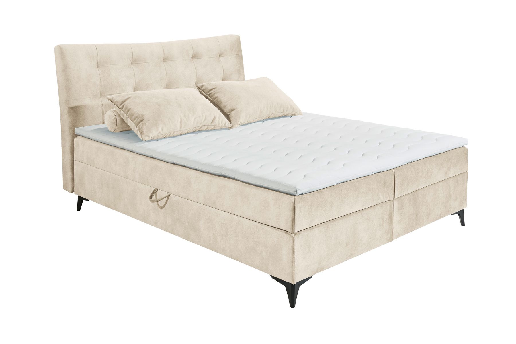 Design Boxbett DECADENCIA 180x200cm beige Samt mit Stauraum Matratze Topper
