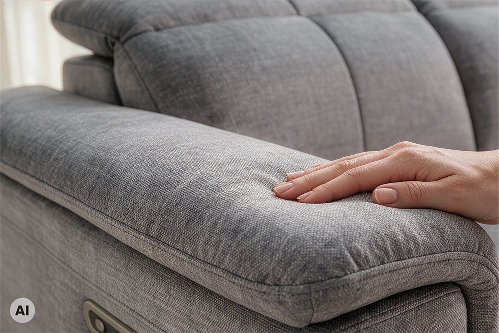 3-Sitzer Sofa IMPERIA 255cm grau Vogue Seiden Samtstoff elektrische Fußstütze