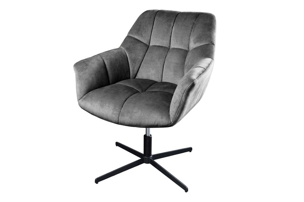 Drehbarer Sessel PAPILLON grau Samt schwarz Metall höhenverstellbar mit Armlehne