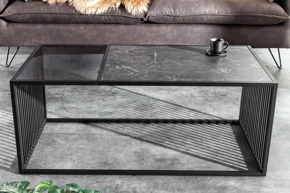 Design Couchtisch ARCHITECTURE 100cm graphit Rauchglas Metall