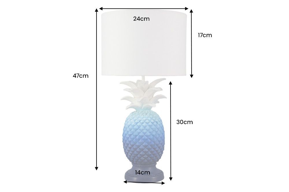 Handgefertigte Tischlampe PINEAPPLE 50cm blau weiß Ananas-Design mit Stoffschirm