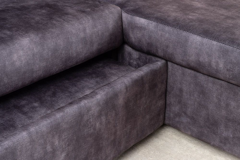 Ecksofa mit Schlaffunktion APARTMENT beidseitig aufbaubar grau Samt inkl. Stauraum