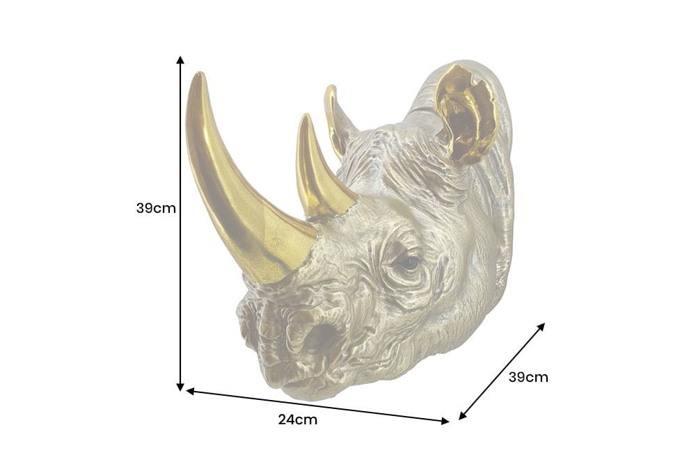 Deko-Wandfigur RHINO 40cm gold handmade Nashorn-Skulptur