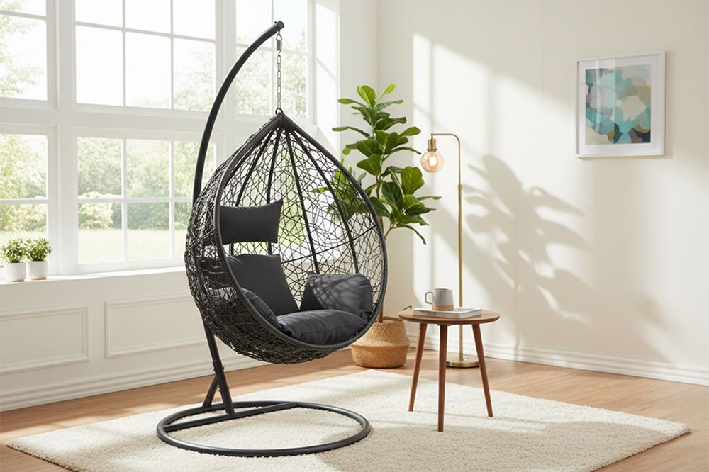 In- und Outdoor Hängesessel LOFT anthrazit grau Gartenstuhl inklusive Kissen wetterfest