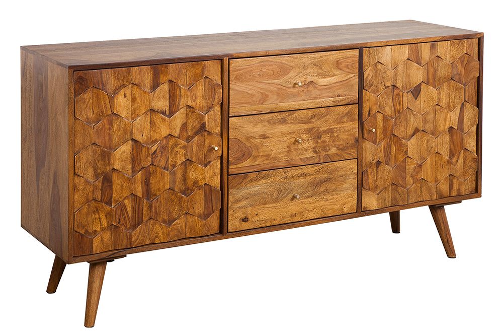 Massivholz Sideboard MYSTIC LIVING 145cm braun Sheesham stone finish Kommode Schubladen