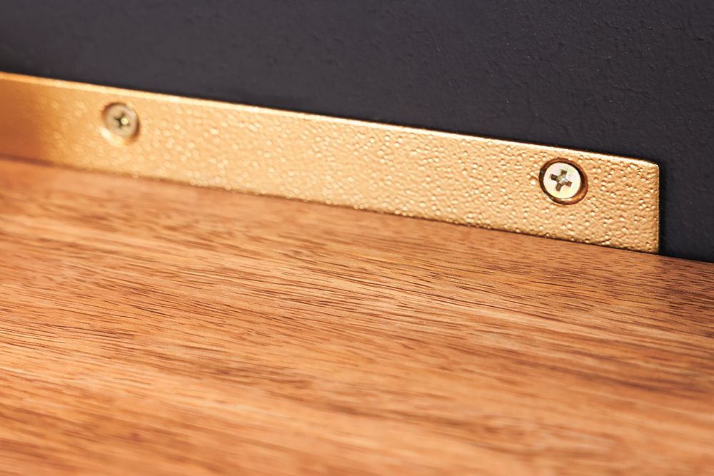 Modernes 2er Set Wandregal PURE NATURE 60cm gold Mangoholz massiv Metall handmade