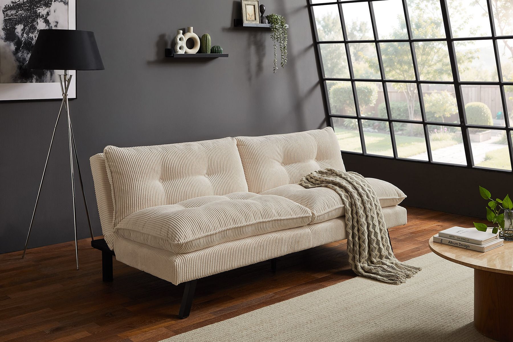 Modernes Schlafsofa COCOONING 190cm beige Cord 3-Sitzer Couch