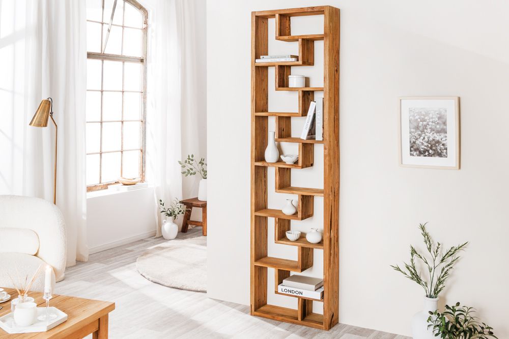 Massives Bücherregal JAVA 200cm natur recyceltes Teakholz Standregal Raumtrenner