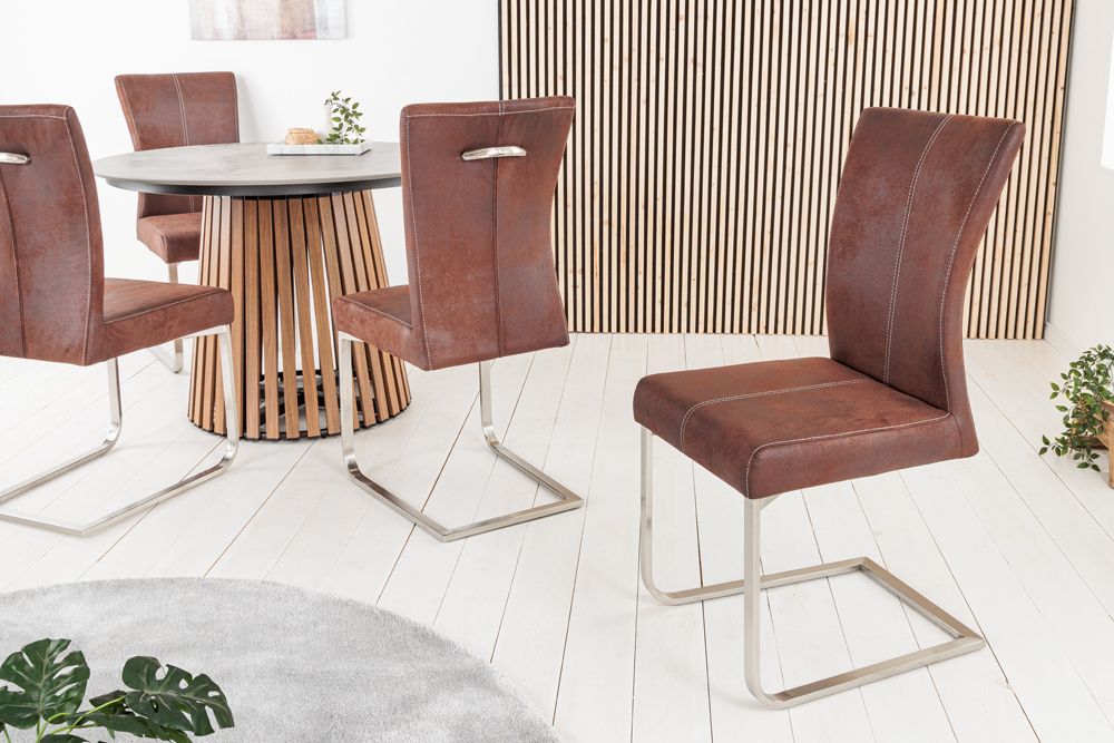 Freischwinger Stuhl SAMSON dark coffee Edelstahlrahmen mit Komfortgriff