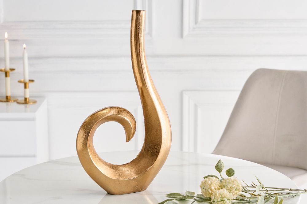 Moderne Vase WAVE 47cm gold Aluminium poliert Dekoration