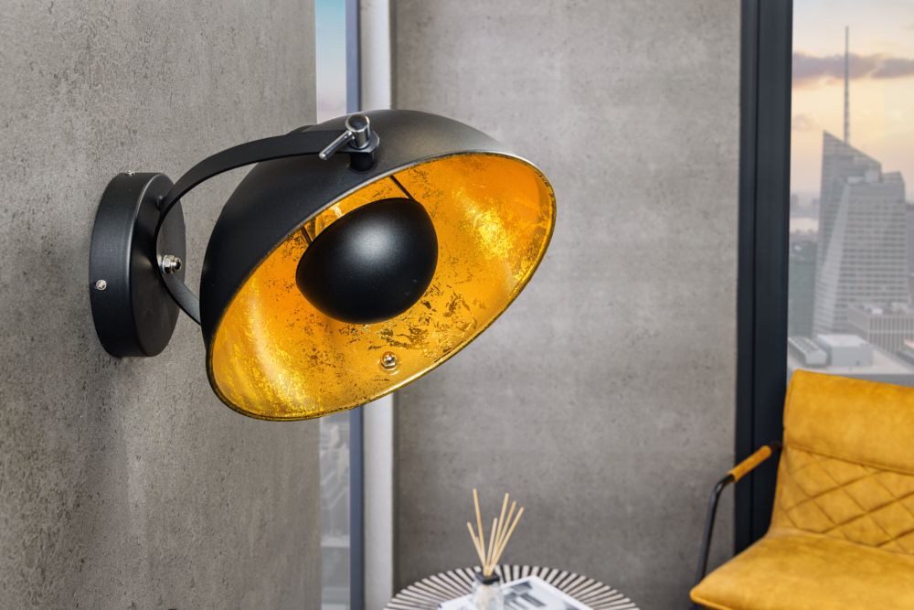 Design Wandleuchte STUDIO 38cm schwarz Blattgold-Optik neigbarer Schirm