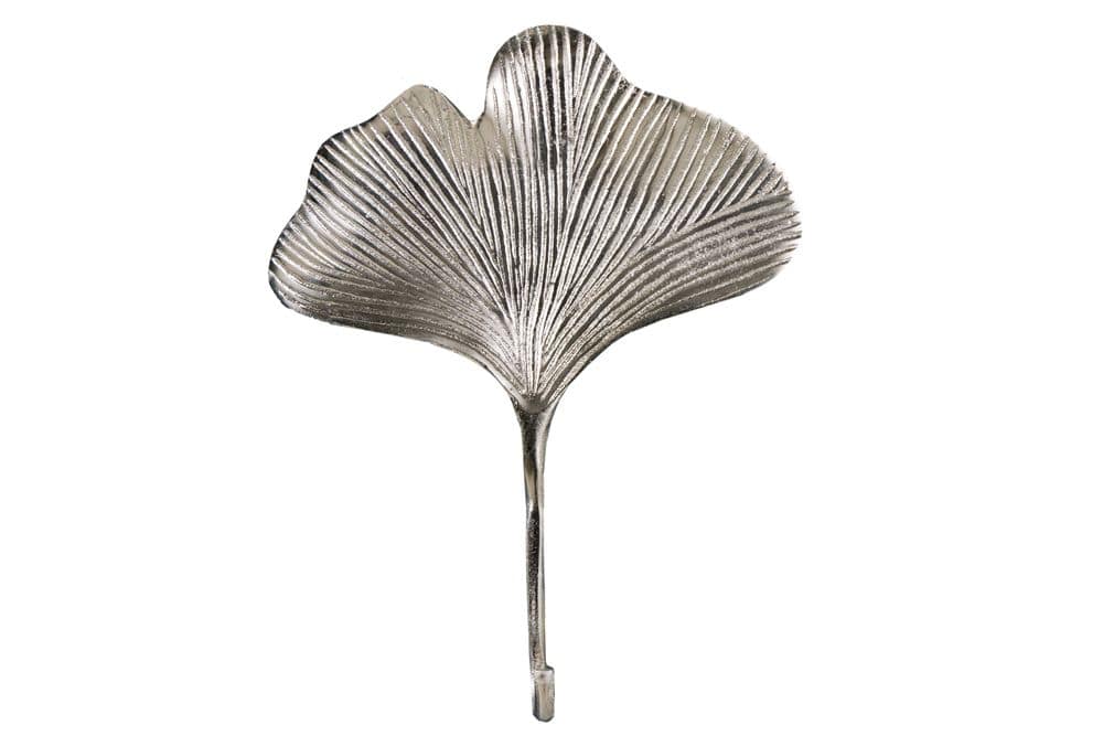 Dekoratives Kleiderhaken 3er Set GINKGO 30cm silber handmade Metall