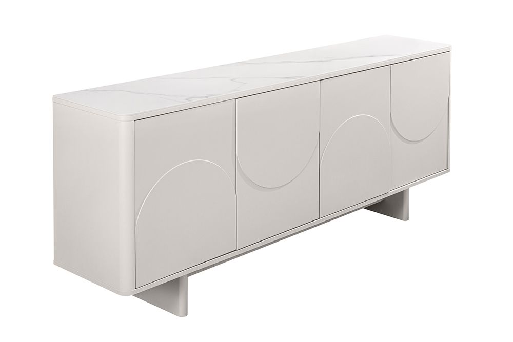 Design Sideboard SAVOY 180cm kaschmir weiß Marmor Keramik mit Stauraum und 3D-Front
