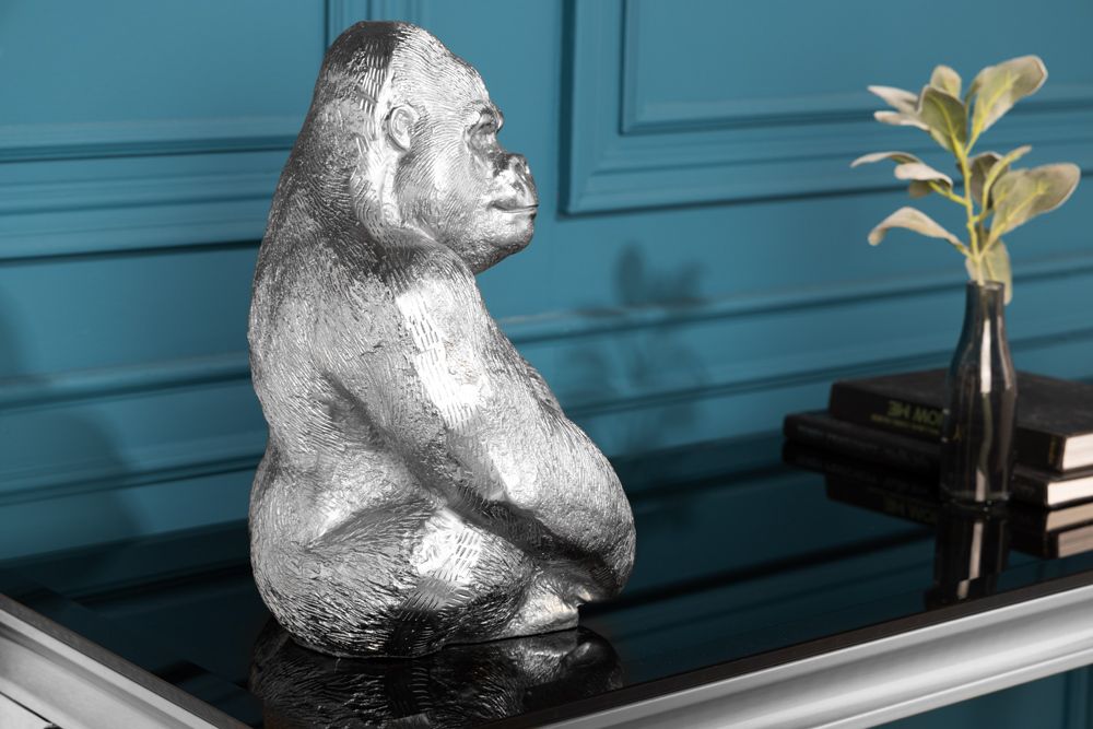 Dekorative Gorillafigur KONG 40cm silber handmade Metall Skulptur