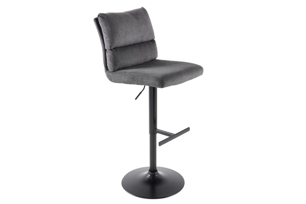 Höhenverstellbarer Barhocker COMFORT grau Cord drehbar mit Lehne Metall schwarz