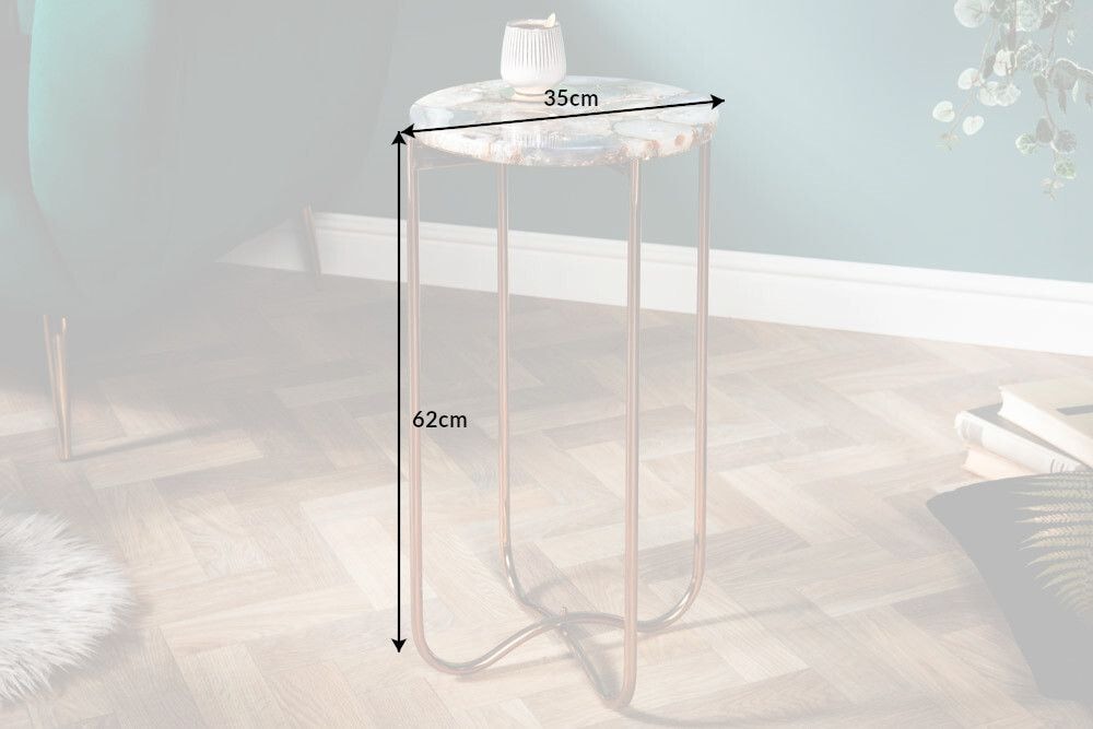 Runder Beistelltisch NOBLE I 35cm Edelstein Achat klappbar goldenes Metallgestell