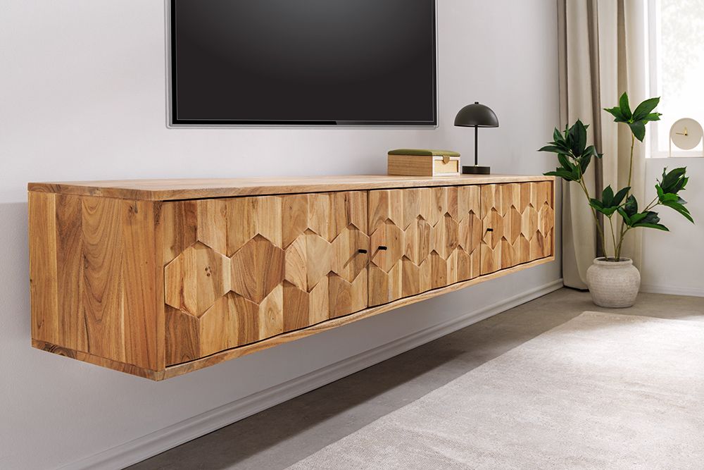 Hängendes TV-Board MYSTIC LIVING 160cm Akazie natur 3D Oberfläche Massivholz