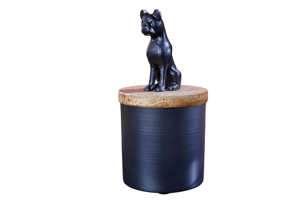 Design Dose PANTHER 20cm schwarz natur Mangoholz Panther-Figur Metall Dekoration