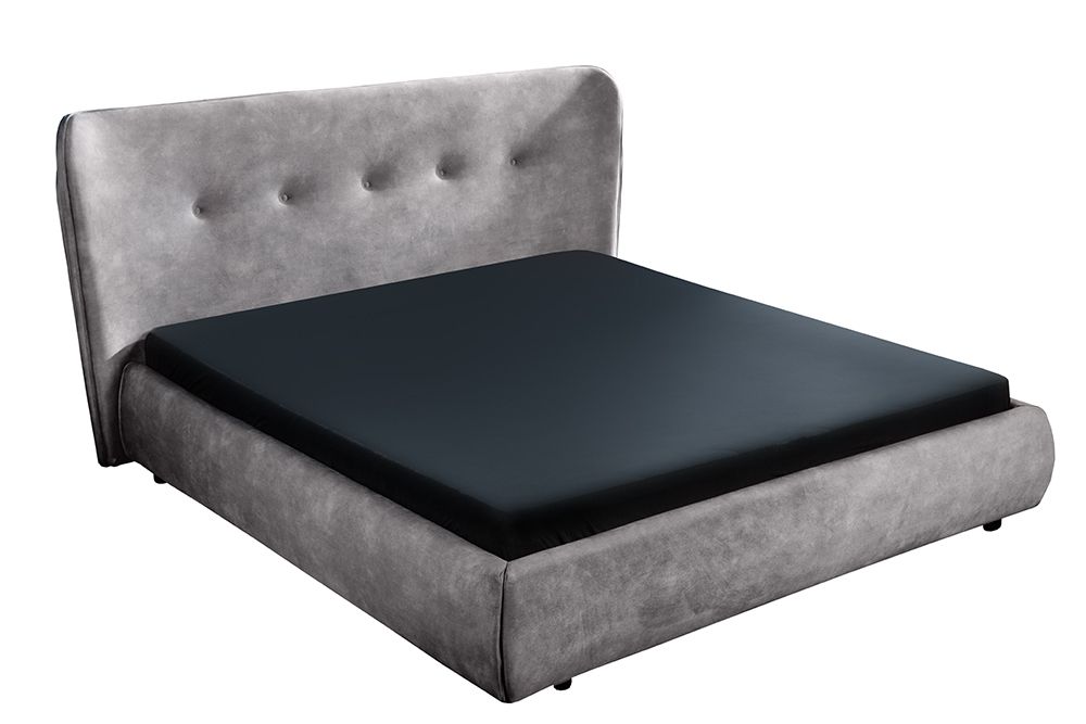 Retro Doppelbett FLORENZ 180x200cm grau Samt Polsterbett Kingsize