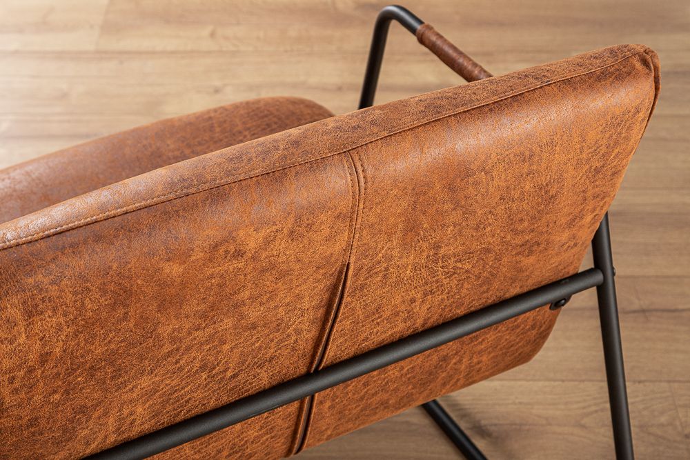 Retro Lounge Sessel MUSTANG LOUNGER antik hellbraun mit Ziersteppung