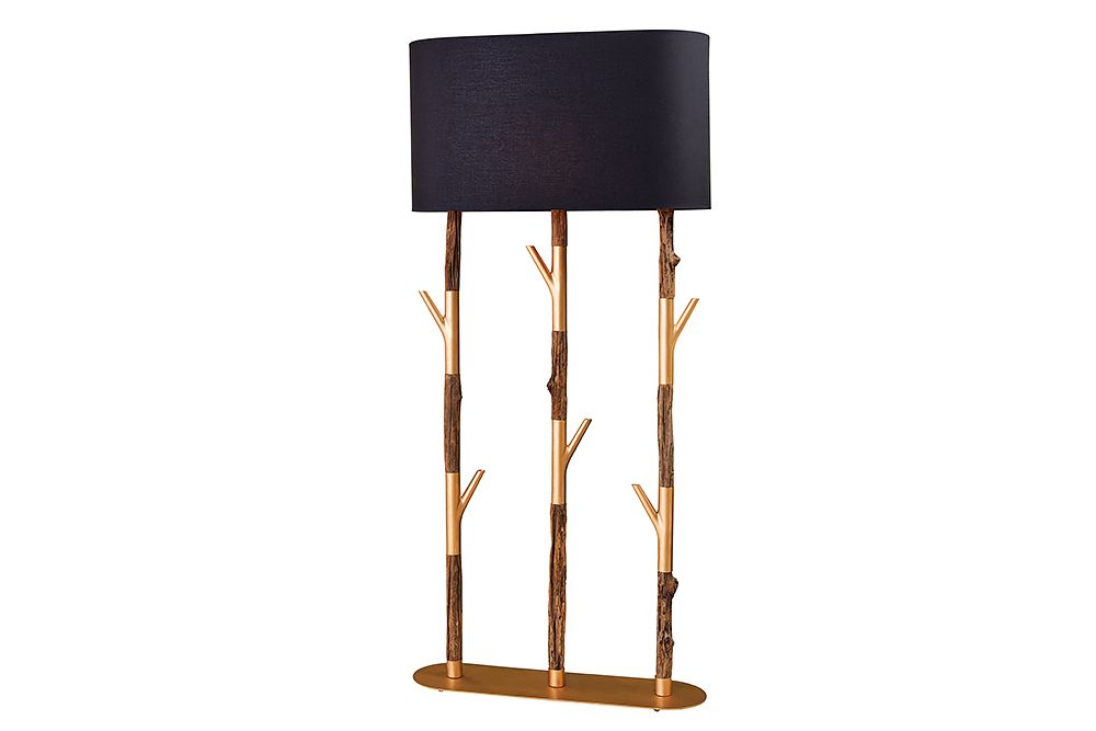 Handgefertigte Stehlampe WARDROBE 155cm schwarz gold natur Eisenholz Massivholz