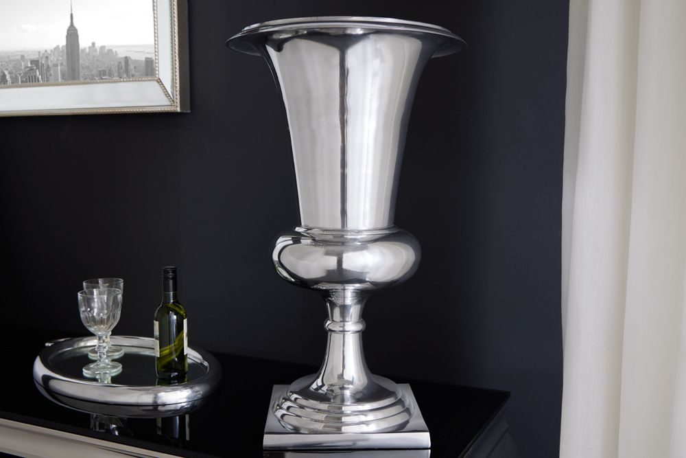 Design Vase GOAL 60cm silber Pflanzen Pokal Aluminium