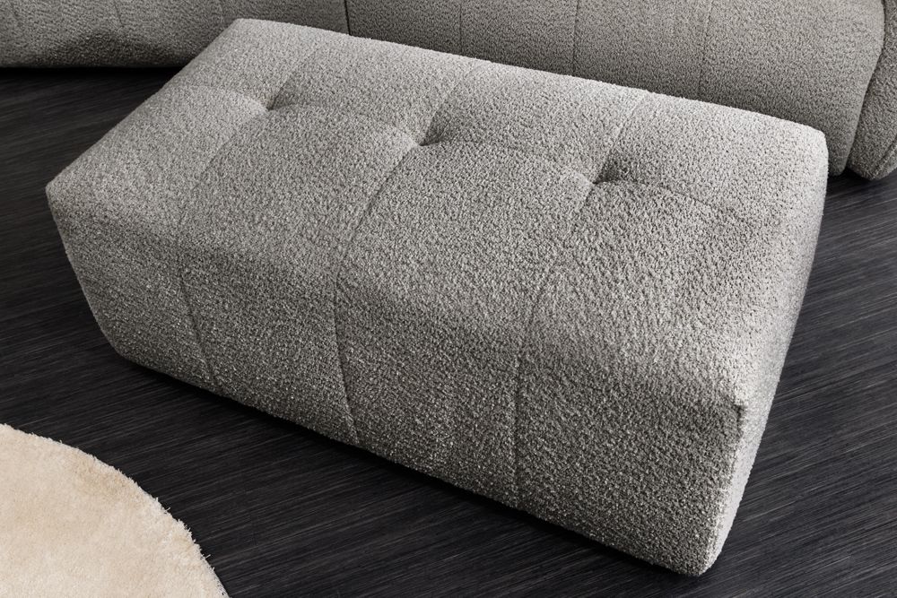 Moderner Hocker ROYAL 120cm grau Bouclé Federkern Sitzhocker Fußhocker