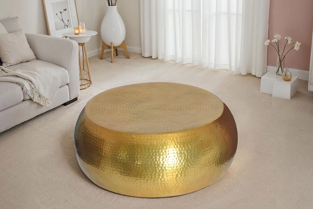 Runder Couchtisch ORIENT 80cm messing Metall Aluminium Hammerschlag Design handmade