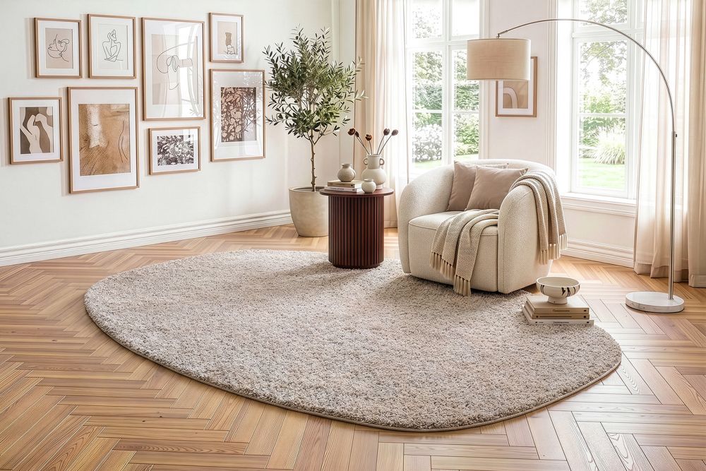 Design Teppich ORGANIC 230x160cm taupe Hochflor Indoor-Teppich organische Form