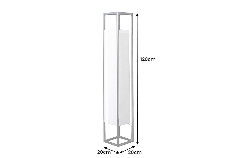 Moderne Stehlampe AGAPUNE 120cm weiß silber mit Papierschirm und Edelstahlgestell