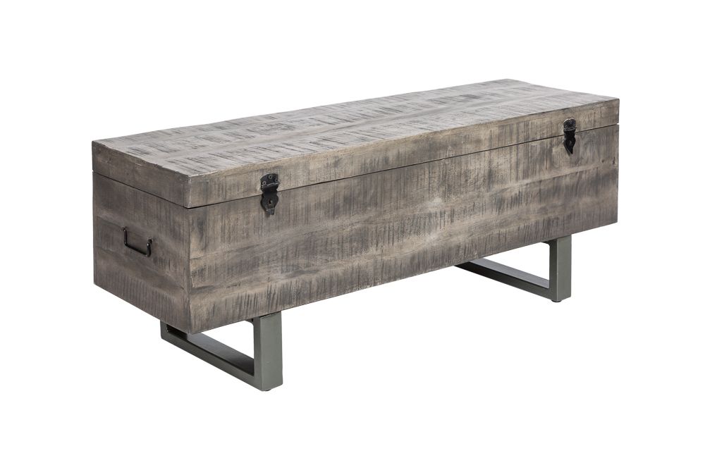 Industrial Truhenbank FACTORY LOFT 115cm Mangoholz grau Sitzbank