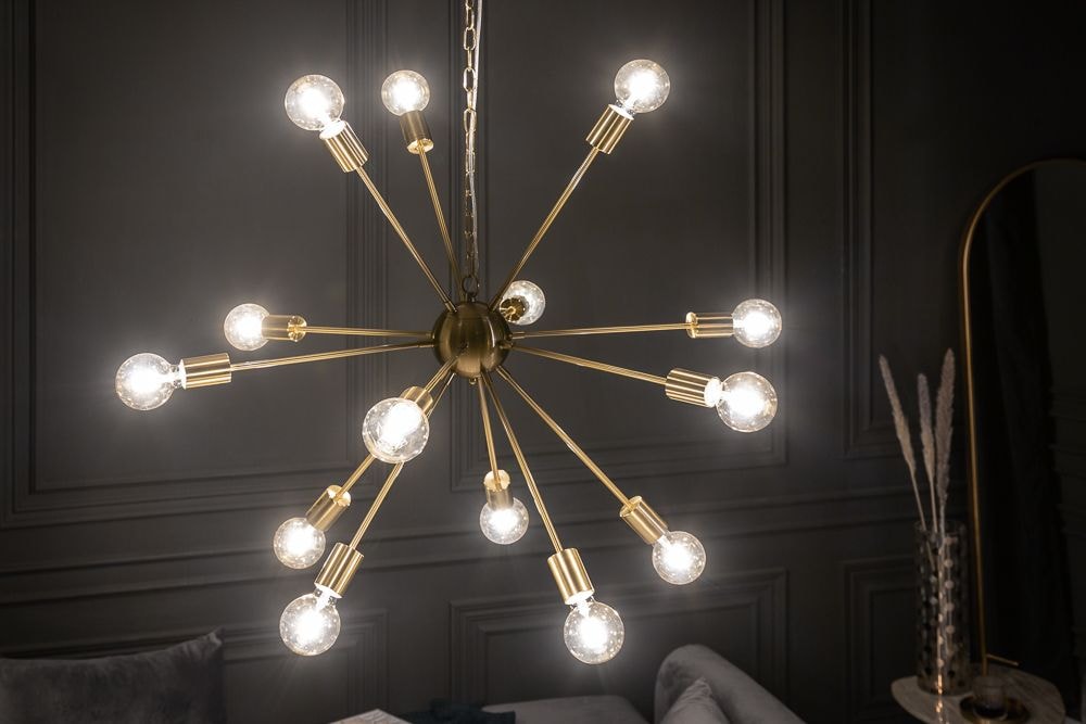 Elegante Hängelampe SPUTNIK 87cm gold mit 14 Leuchtarmen