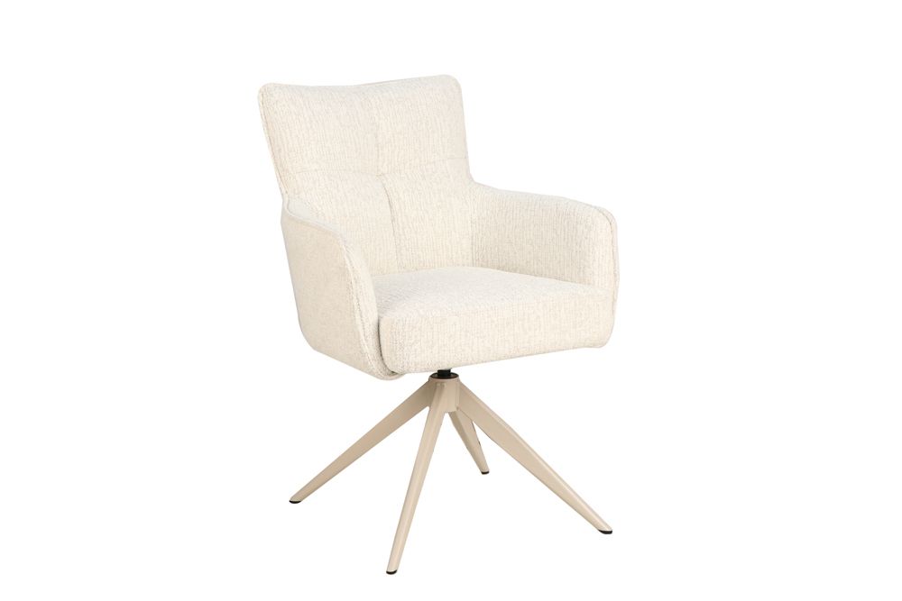 Drehbarer Stuhl LUGANO beige Bouclé Tweed Soft Federkern mit Armlehne bis 150 kg belastbar