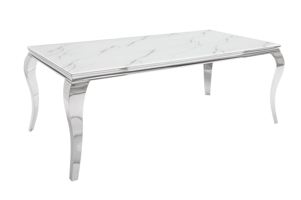 Design Esstisch MODERN BAROCK 200cm weiß chrom Glasplatte Marmor Edelstahlbeine