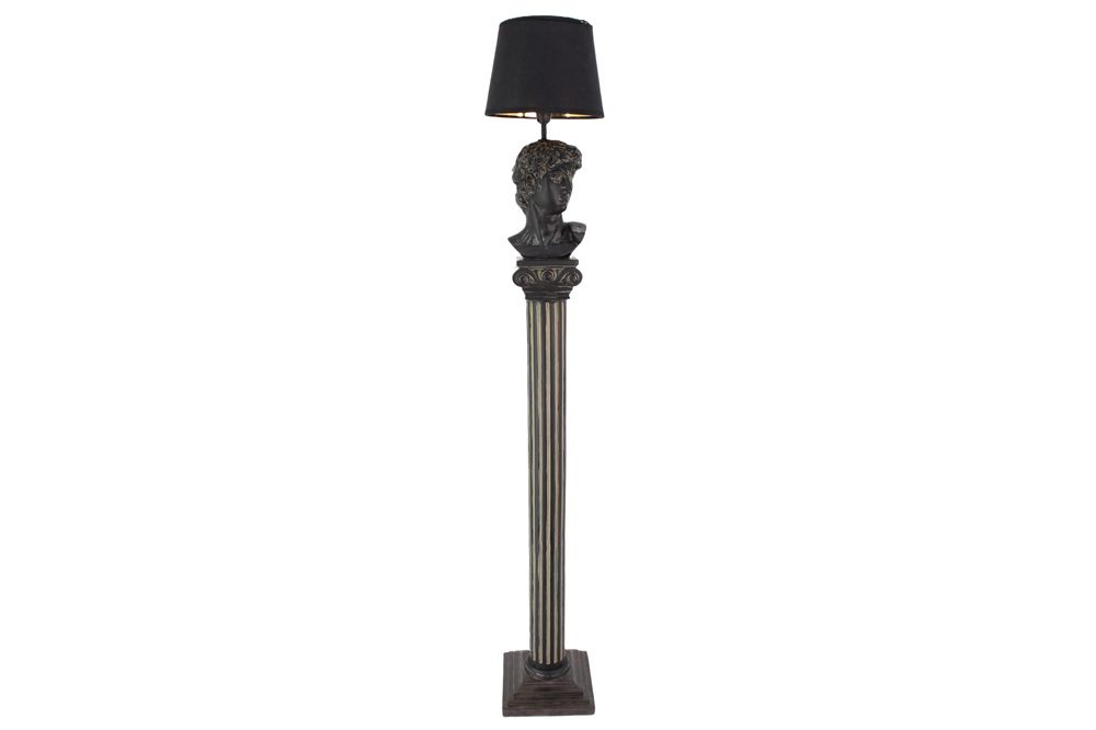 Handgefertigte Stehlampe DAVID 120cm schwarz mit Büste Stoffschirm