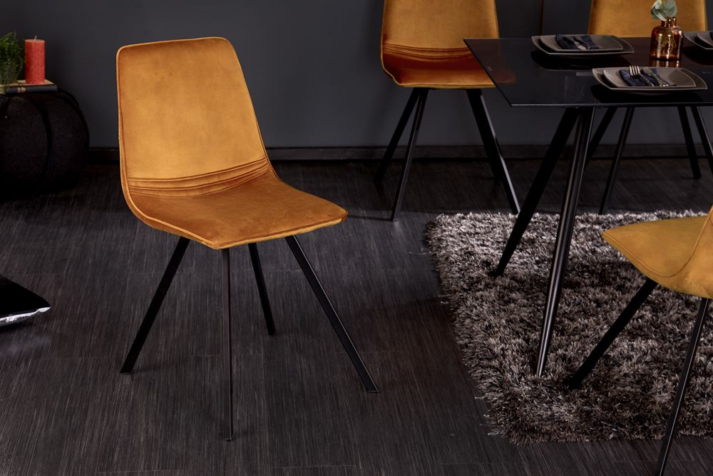 Retro Stuhl AMSTERDAM CHAIR senfgelb Samt Designklassiker