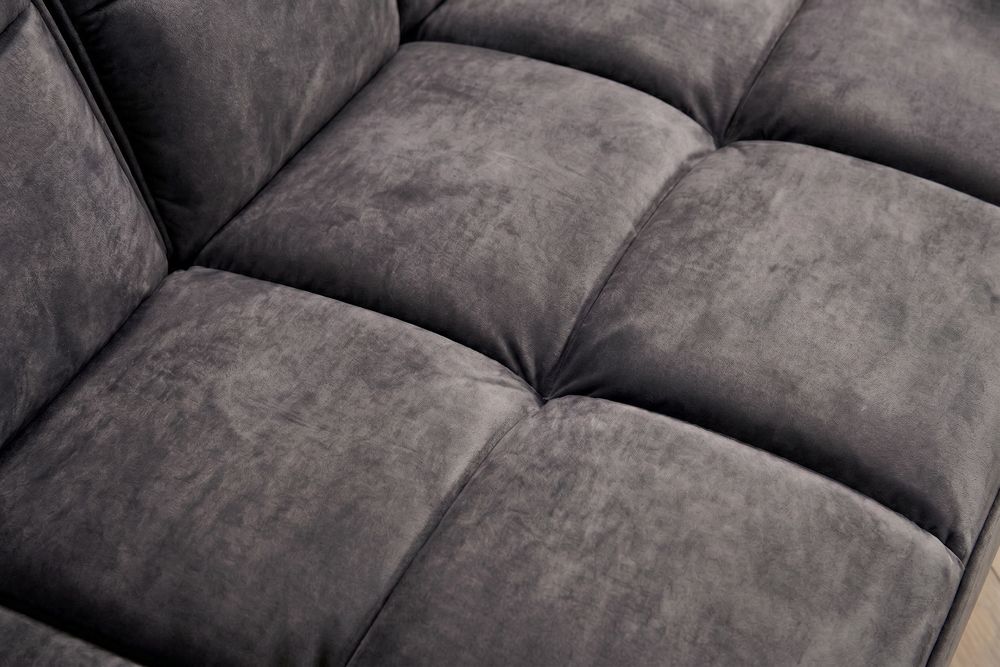 Retro Schlafsofa BOUTIQUE 215cm dunkelgrau Samt 3-Sitzer mit goldenen Füßen