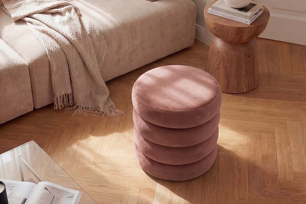 Runder Polsterhocker VOGUE 40cm rosa Samt mit Stauraum