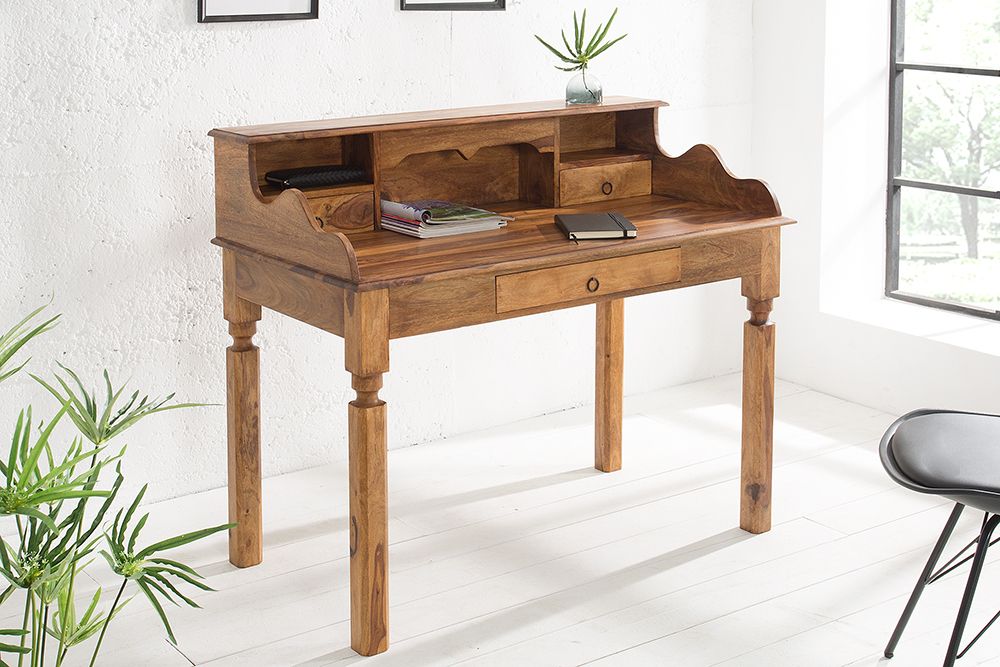 Design Sekretär HEMINGWAY L 115cm braun Sheesham Massivholz stone finish Schreibtisch