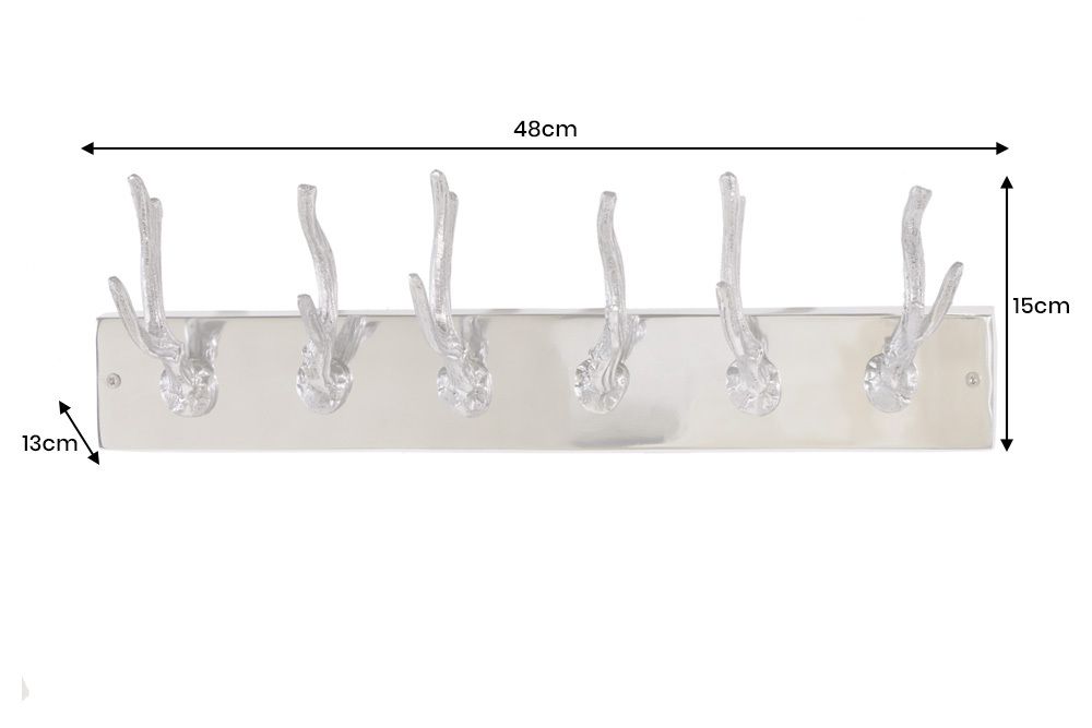 Dekorative Wandgarderobe DEER 50cm silber Aluminium poliert Hirschgeweih Kleiderhaken