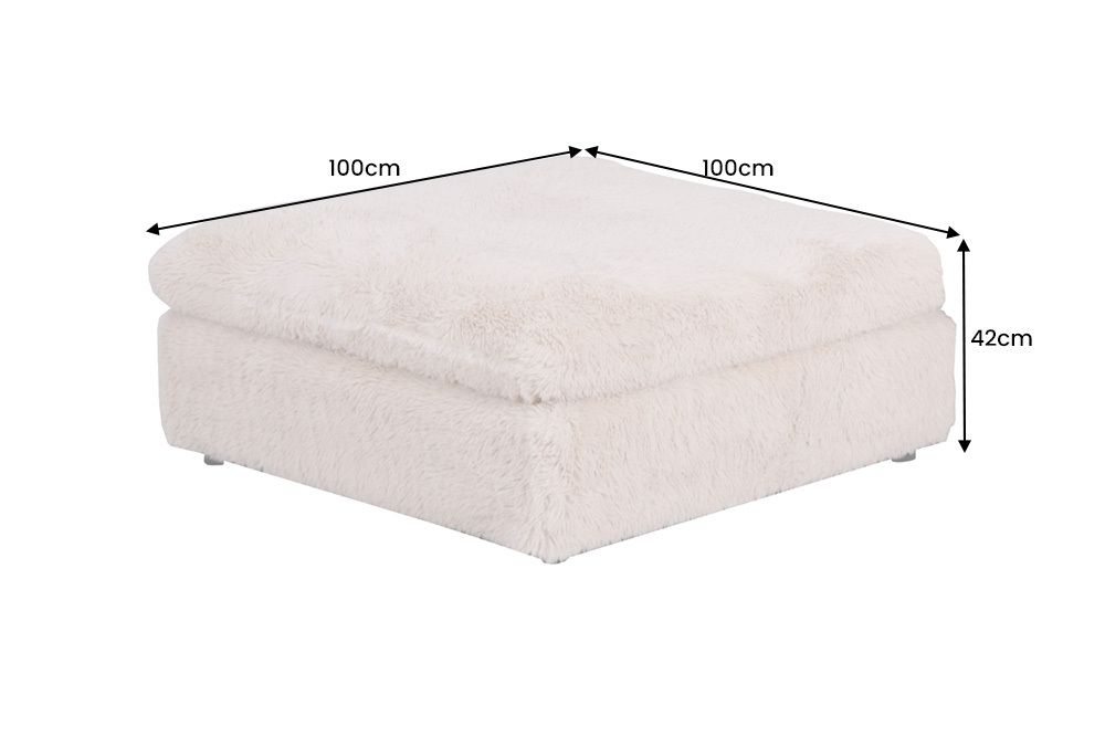 Großer Sitzhocker YETI 100cm beige sand Shaggy-Stoff langfloriger Plüsch Sofahocker
