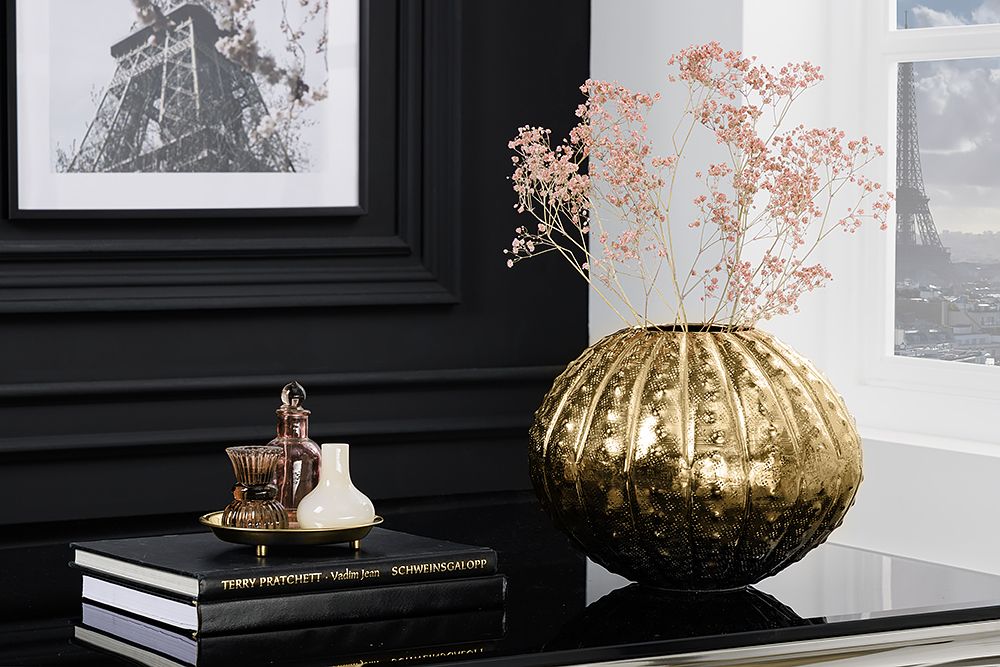 Design Deko Vase ABSTRACT 30cm gold Handarbeit Hammerschlag