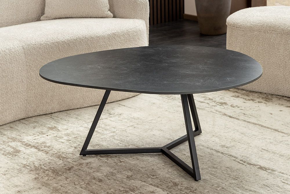 Design Couchtisch MARVELOUS 90cm anthrazit Marmor Keramik schwarzes Metall