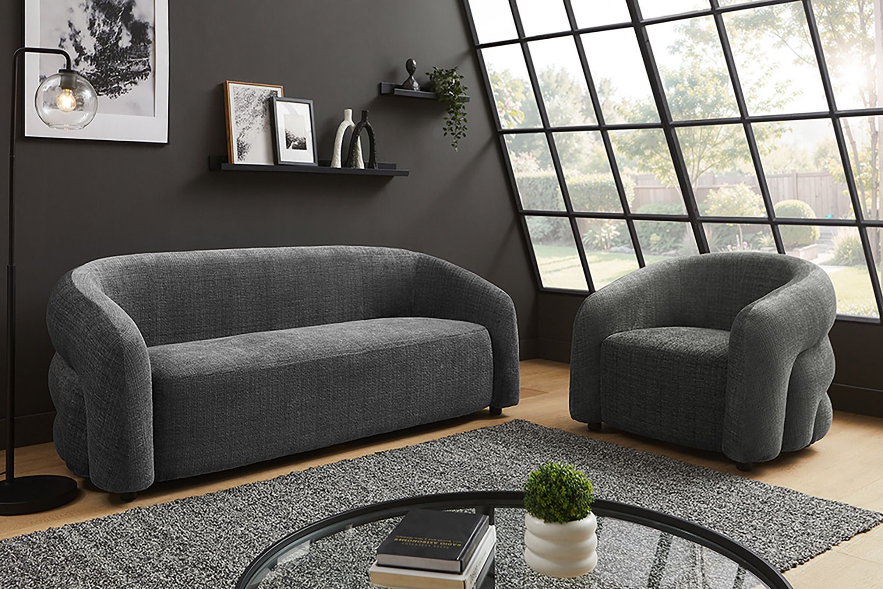 Design Sofa VOGUE 200cm grau Chenille Cremona 3-Sitzer Couch mit Nosagfederung