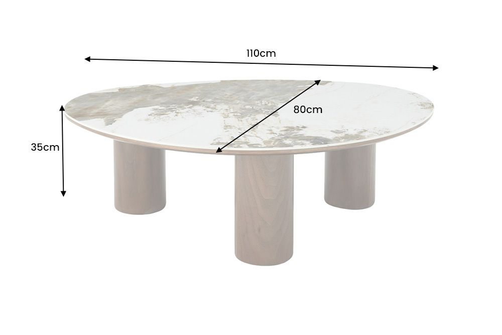 Stilvoller Couchtisch ORGANIKO 110cm weiß braun Walnuss Pandora Keramik