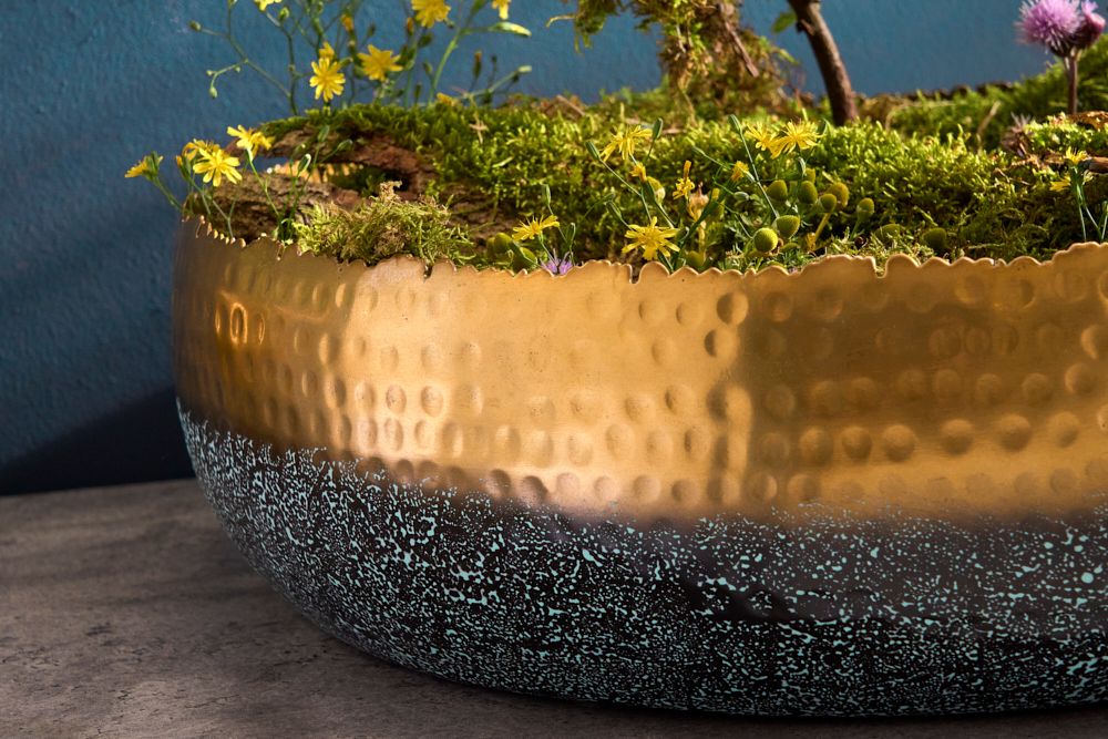 Handgearbeitete Deko Schale ORIENT 52cm gold mit Patina im Classic Hammerschlag Design