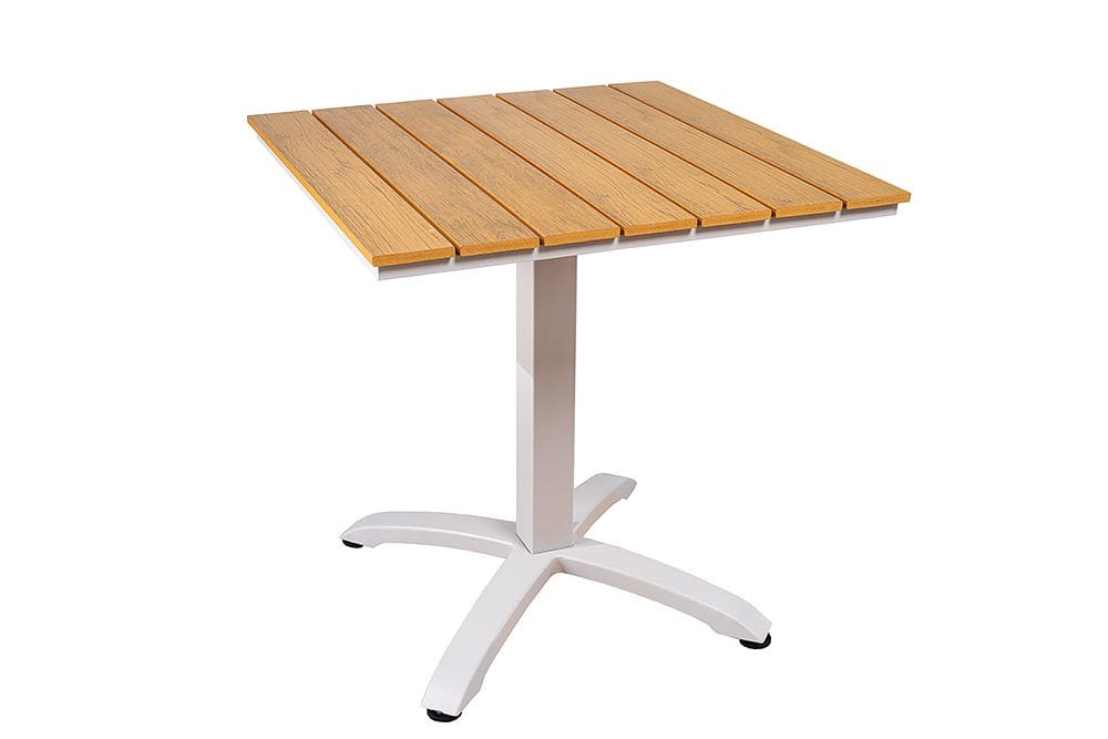 Moderner Bistrotisch DESIGNO 70cm natur greige Aluminium wetterfest Gartentisch