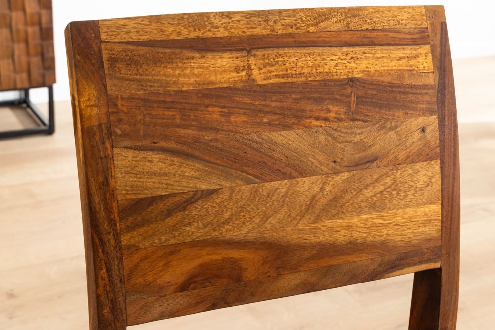 Massivholz Stuhl PURE braun stone finish dunkelgrau Sheesham mit Kunstlederbezug