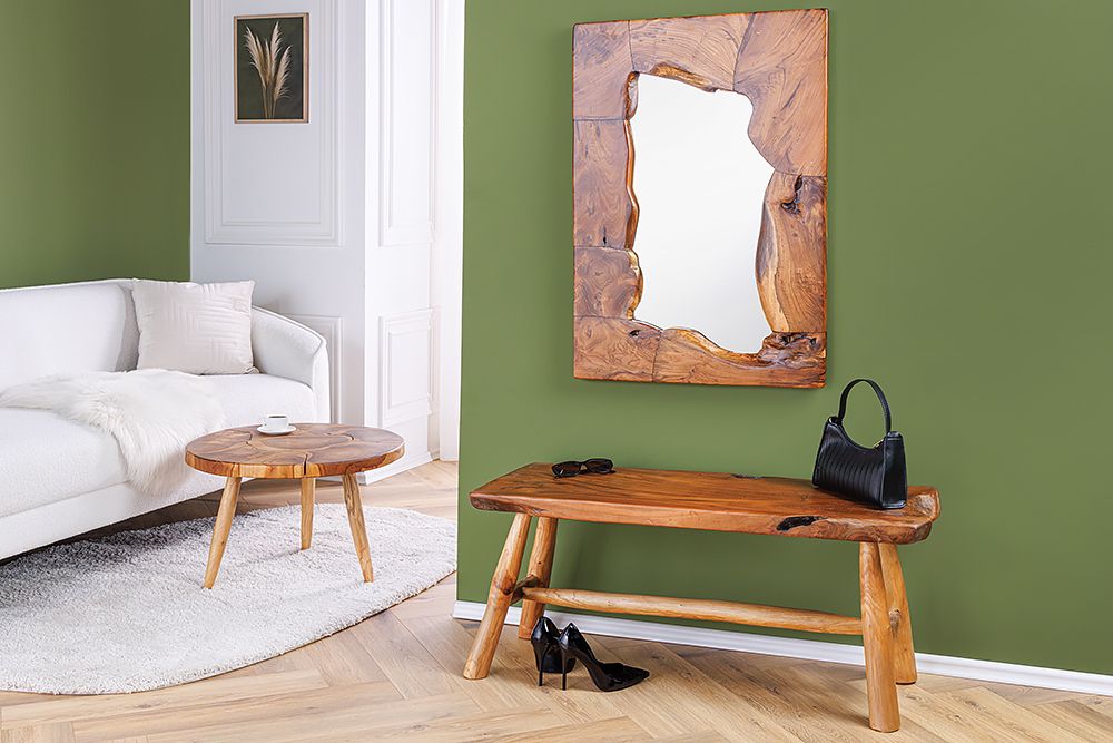 Runder Massivholz Couchtisch MOSAIK 60cm natur Teak Baumstamm handmade