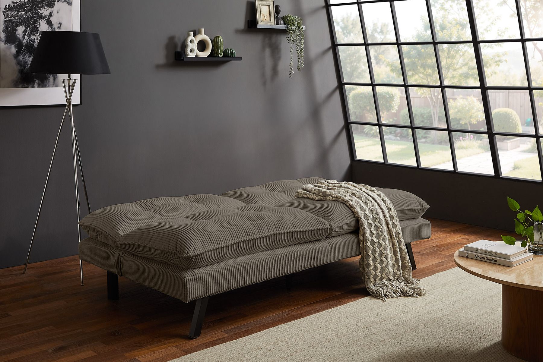 Modernes Schlafsofa COCOONING 190cm greige Cord 3-Sitzer Couch